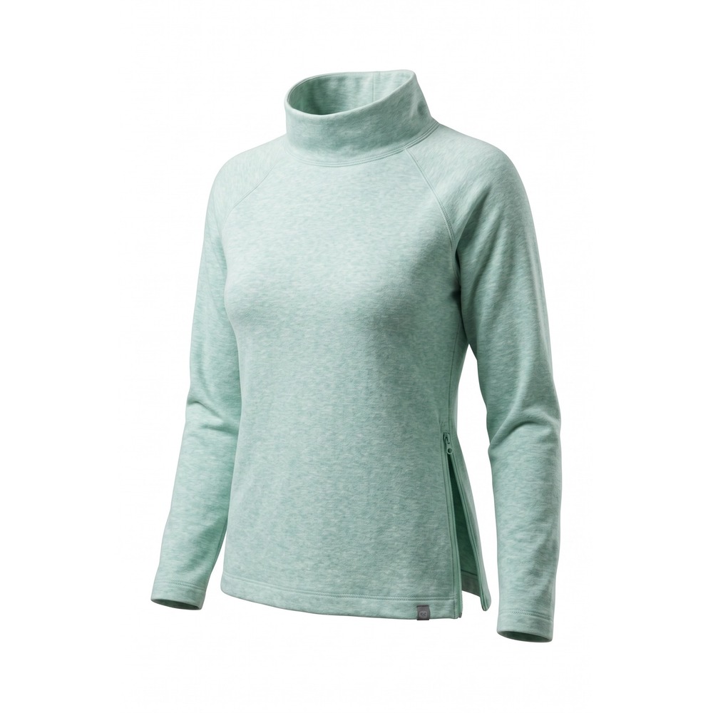 T by Talbots Women Mint Green Heathered Mock Neck Side Zip Sweatshirt Pullover